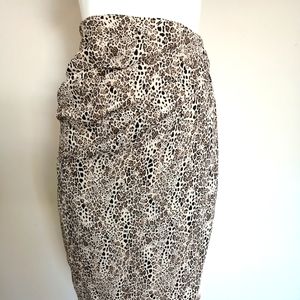 Leopard Print Ruched Pencil Skirt - Cream and Brown